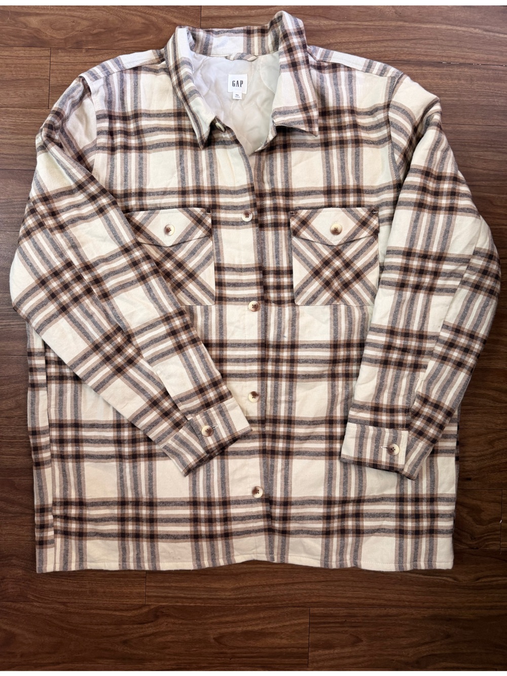 GAP Classic Cream & Brown Plaid Men’s Button-Up Shacket XXL
